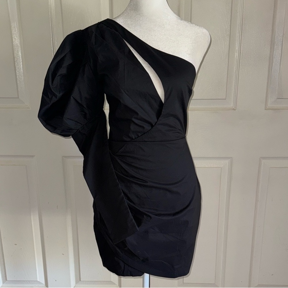 NWT Club L London Black Manhattan One Shoulder Puff Sleeve Cocktail Dress - Picture 3 of 7